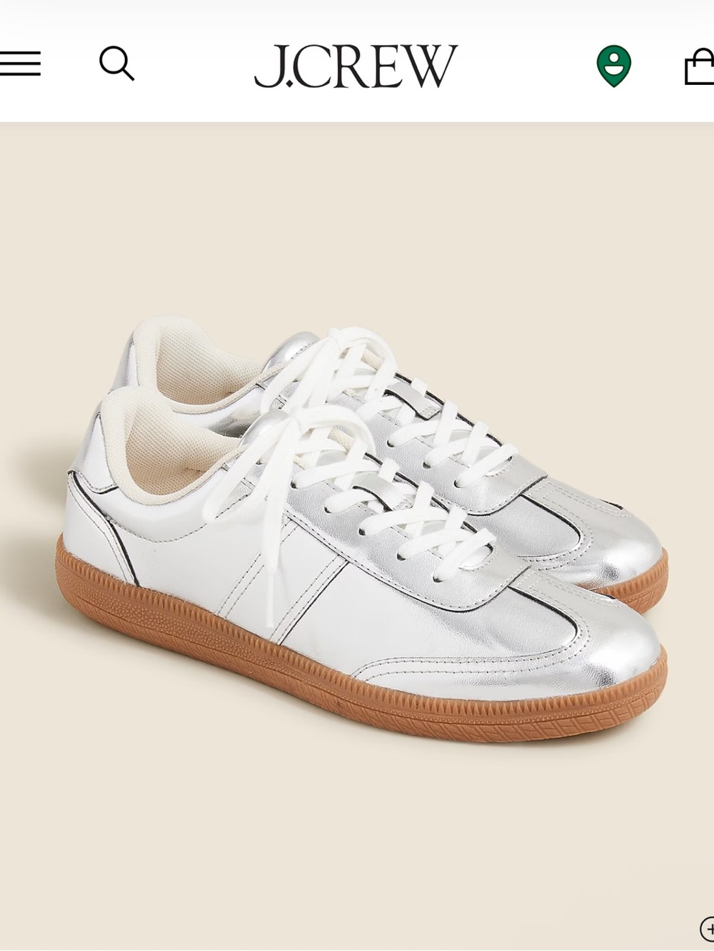 NWT J Crew Metallic Silver Trainer Sneakers with Gum Sole